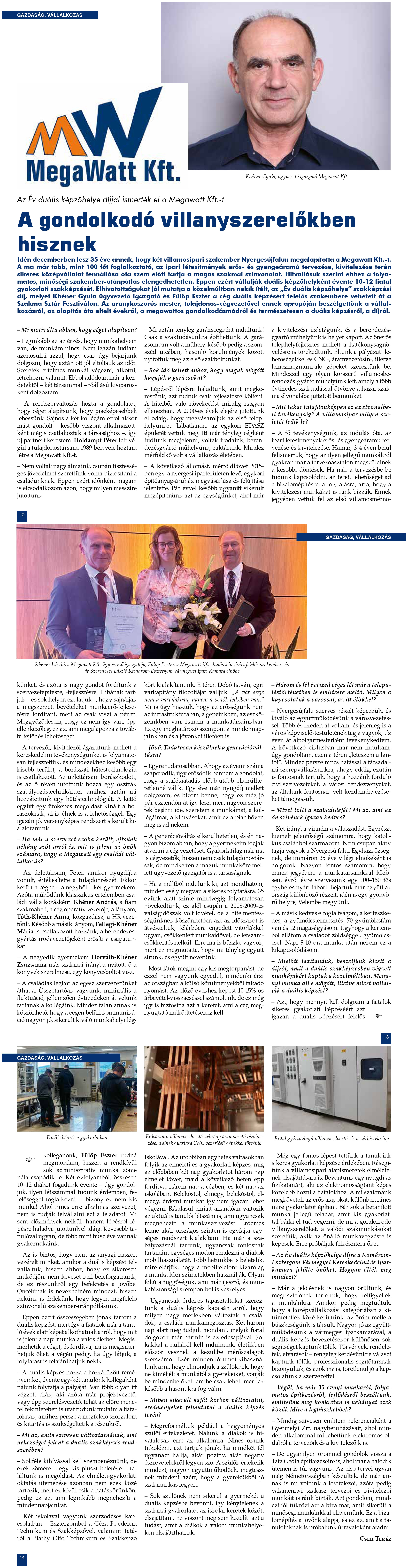 Az Év duális képzőhelye díjjal ismerték el a Megawatt Kft.-t