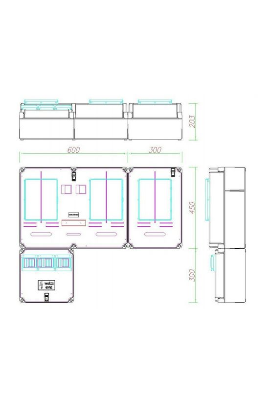 1/3F mérőszekrény 1xM63.80A+1xV32+1xH63.80A szabadvezetékes 2 3M PVT 7590 Á-V-H Fm-SZ Csatári Plast - CSP21.E026