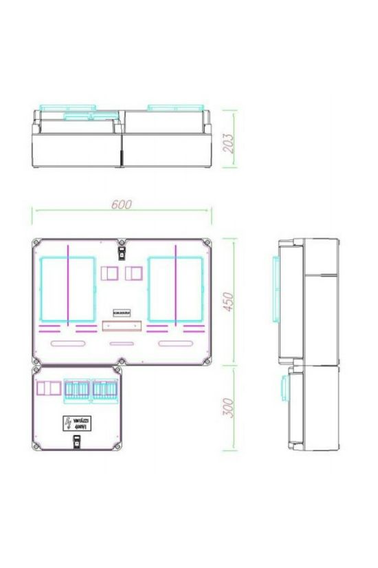 1/3F mérőszekrény 1xM63.80A+1xV32 földkábeles 1-szintes 1 2M PVT 6075 Á-V Fm-K Csatári Plast - CSP21.E019