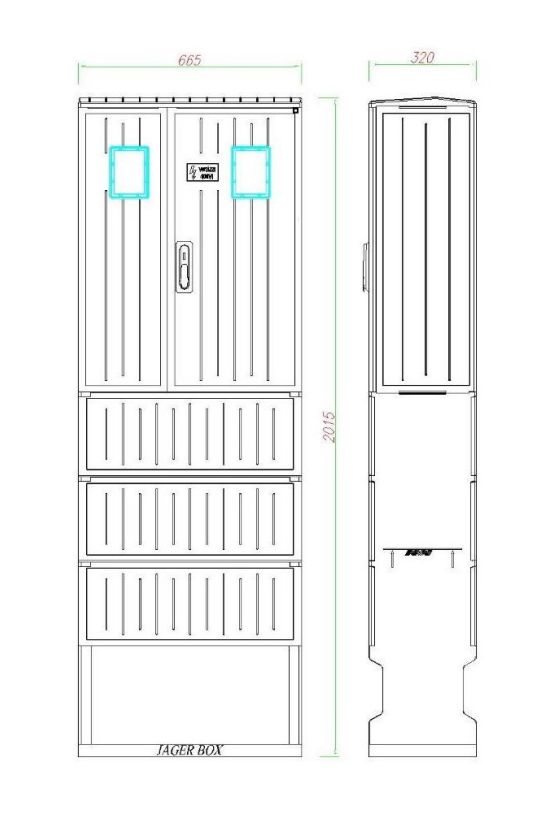 1/3F mérőszekrény 1xM63.80A+1xV32 földkábeles álló 1-szintes 1 2M 2 PVT-K-L Á-V Fm Csatári Plast - CSP21.ES054