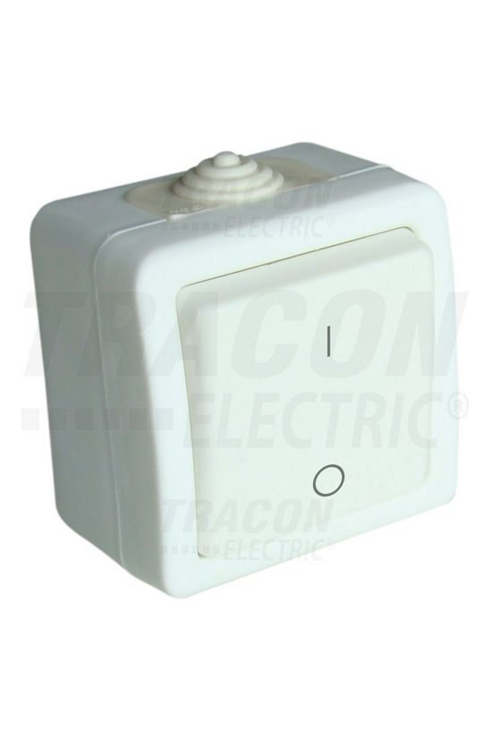 102 2P kapcsoló betét komplett házban fehér falonkívüli csavaros IP54 1- billentyű/gomb TRACON - TR-PH04