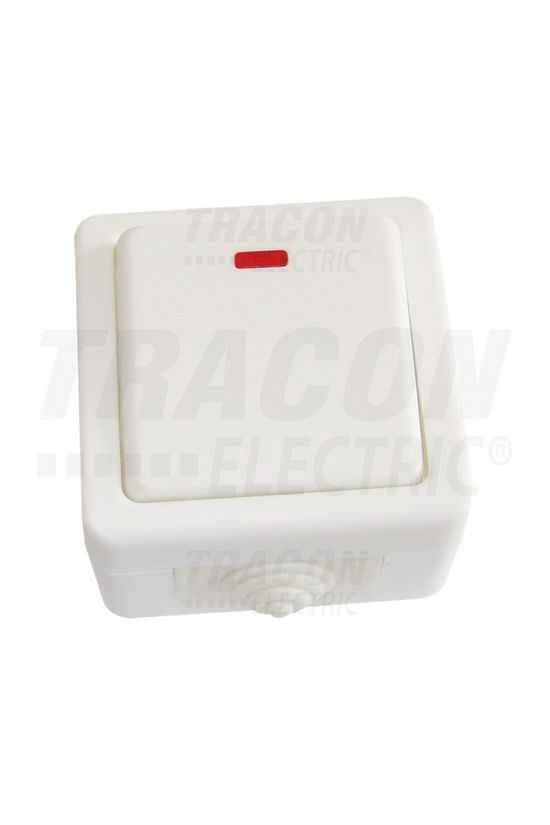 106 váltókapcsoló +jelzőfény betét komplett házban fehér falonkívüli csavaros IP54 1- TRACON - TR-PH06L
