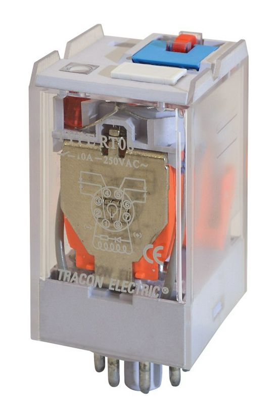 Teljesítményrelé 10A/230VAC/28VDC 2z dugaszolós 12VDC monostabil IP20 TRACON - RT08-12DC