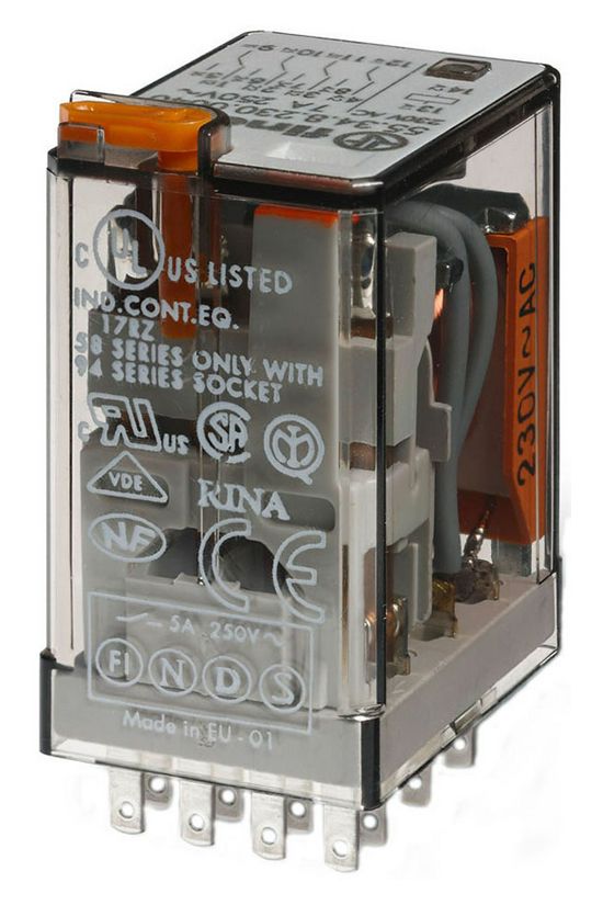 Általános célú relé 7A 4-v dugaszolós 24VAC monostabil IP20 55.34.8.024.0040 FINDER - 553480240040