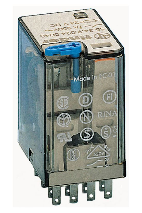 Általános célú relé 7A 4-v dugaszolós 24VDC monostabil IP20 55.34.9.024.0040 FINDER - 553490240040