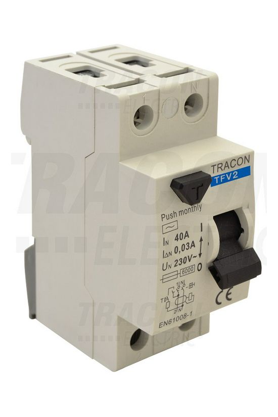 Áram-védőkapcsoló (Fi-relé) analóg 2P 25A 300mA AC-típus 6kA TRACON - TFV2-25300