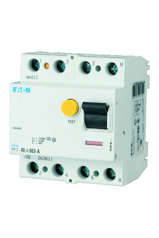 Áram-védőkapcsoló (Fi-relé) analóg 3P+N 63A 100mA AC-típus 10kA PF7-63/4/01-DE EATON - 263591