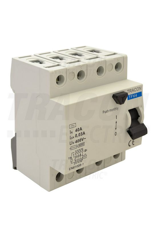 Áram-védőkapcsoló (Fi-relé) analóg 4P 63A 100mA AC-típus 6kA TRACON - TFV4-63100