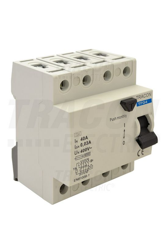 Áram-védőkapcsoló (Fi-relé) analóg 4P 63A 300mA A-típus 6kA TRACON - TFG4-63300