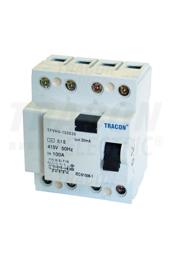 Áram-védőkapcsoló (Fi-relé) analóg 4P 80A 30mA AC-típus 6kA TRACON - TFVH4-80030