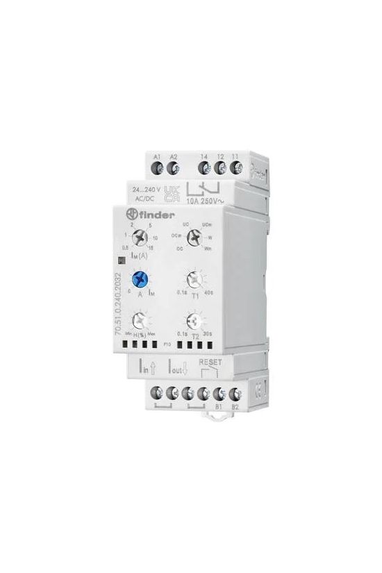Áramfelügyeleti relé, 1 váltóérintkező 10 A, reset bemenet, tápfeszültség: (24…240)V AC/DC, max. felügyelt áram: 16 A (600 A) 70.51.0.240.2032 FINDER - 705102402032