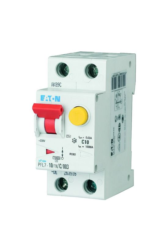 Áramvédő(FI)-kismegszakító 1P+N 10A C-jelleg 0.03A A-típus PFL7-10/1N/C/003-A-DE EATON - 263517