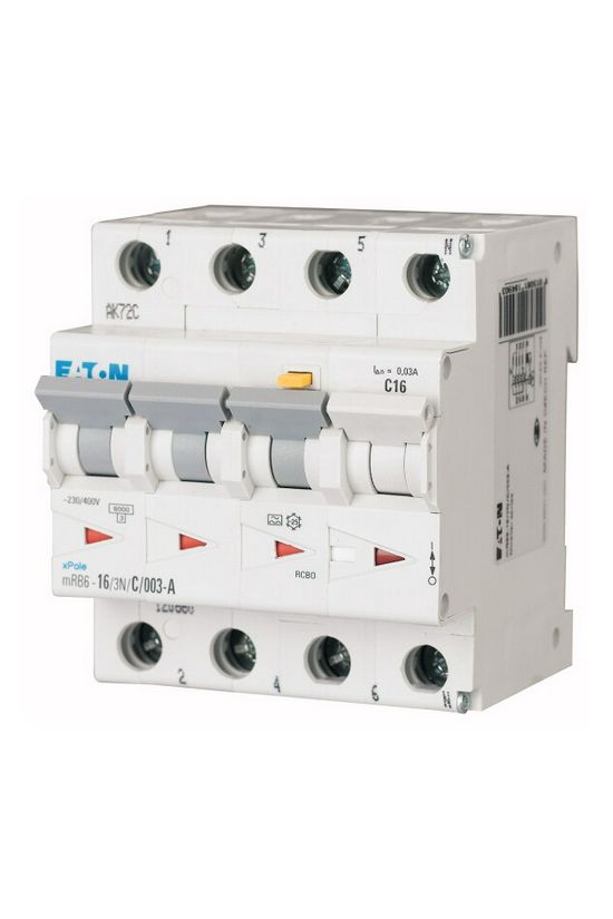 Áramvédő(FI)-kismegszakító 3P+N 16A C-jelleg 0.03A A-típus 6kA/61009-1 mRB6-16/3N/C/003-A EATON - 120660