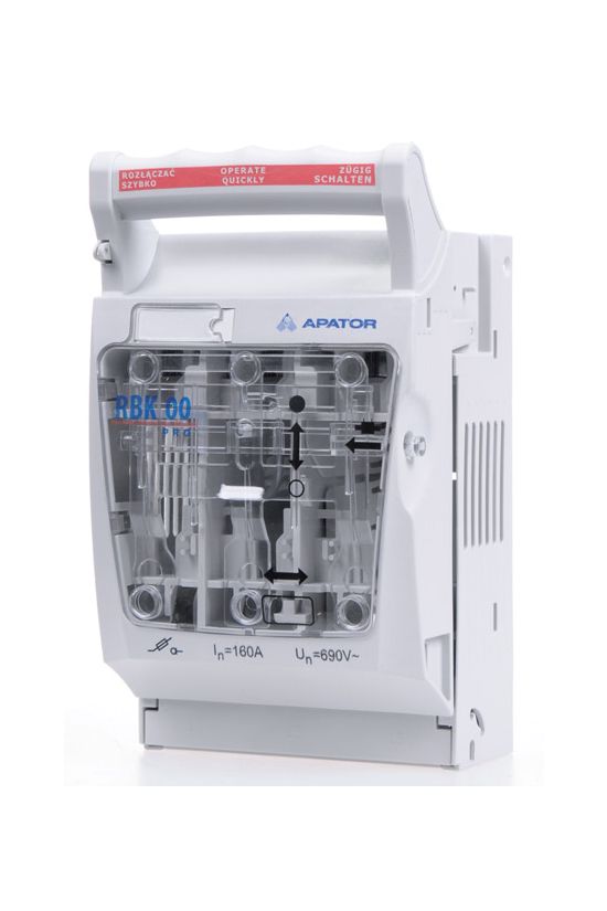 Biztosítós szakaszolókapcsoló sínre vízszintes 3P NH00 160A 100kA 60mm-síntáv RBK-00 SD Apator - 63-823259-031