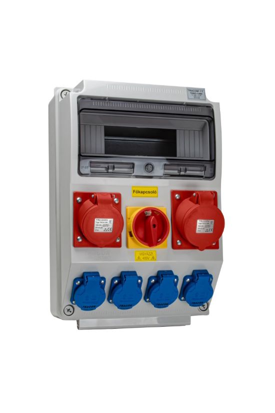 Dugaszoló elosztó 32A/400V 12M 1x16A5P400V 1x32A5P400V 4x2P+F/230V műanyag fali IP44 TRACON - TDB03-12MK