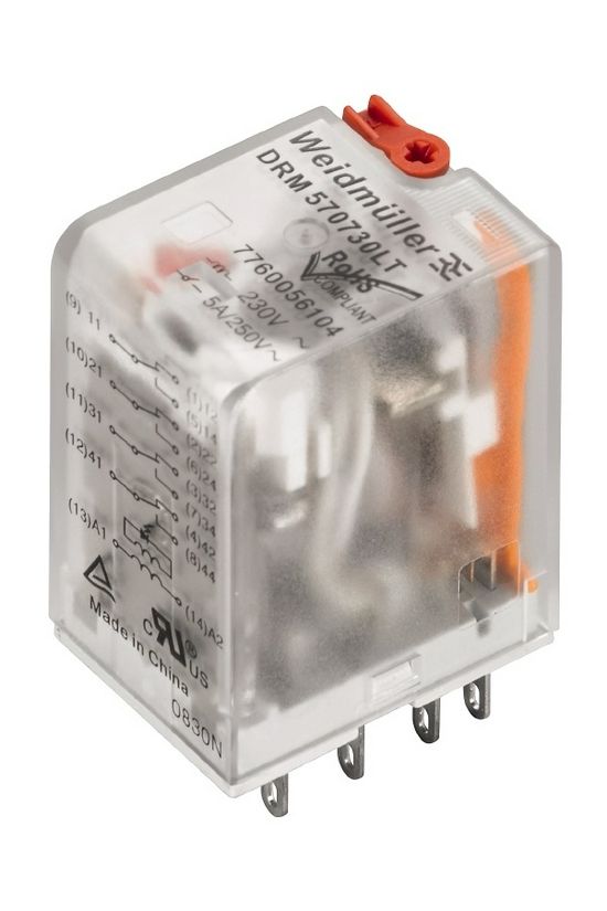 Csatolórelé 5A 4-v dugaszolós 184-253VAC monostabil IP20 DRM570730LT Weidmüller - 7760056104
