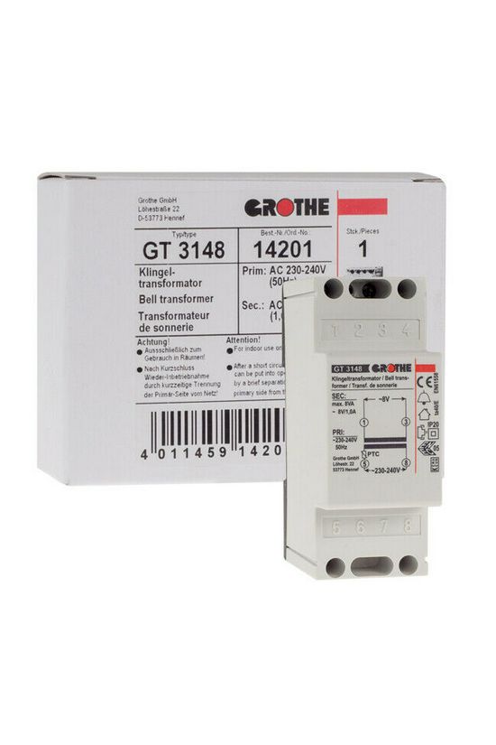 Csengőtranszformátor 1F 8VA sorolható 230V/ 8V/ 1A 2M GTN 3148 GROTHE - 14201