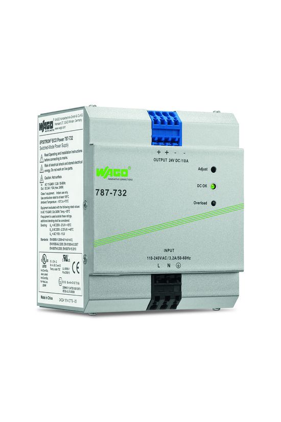 DC tápegység 85-264VAC-be 130-373VDC-be 22-28VDC-ki 10A-ki stabilizált 6M WAGO - 787-732