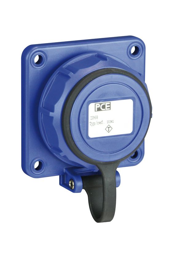 Dugalj beépíthető 2P+E +csapófedél 16A 3P 250V műanyag 75x75mm kék egyenes csavaros Nautilus PCE - 20351-8b