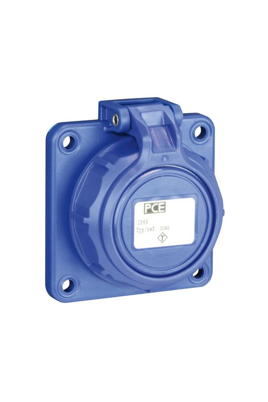 Dugalj beépíthető 2P+E +csapófedél 16A 3P 250V műanyag 75x75mm kék egyenes csavaros Nautilus PCE - 20352-8b