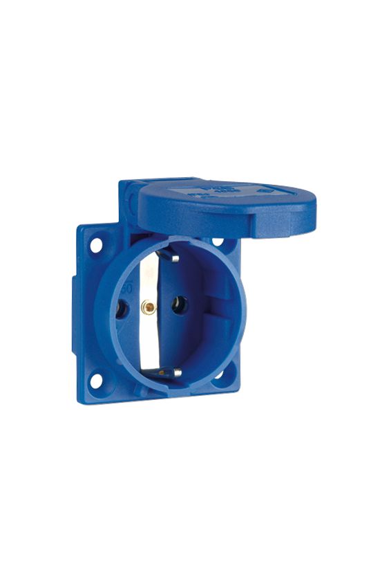Dugalj biztonsági beépíthető 2P+E +csapófedél 16A 3P 250V műanyag 50x50mm kék egyenes P-Nova+ PCE - 1050-0bs
