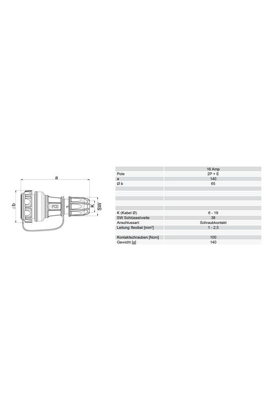 Dugalj lengő 2P+E 16A 230V egyenes kék műanyag csavaros IP68 PCE - 20251-b