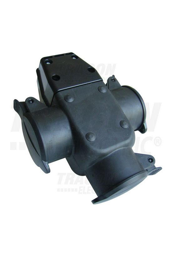 Dugalj lengő 2P+F 3-as +csapófedél 16A 16V egyenes fekete gumi csavaros IP44 TRACON - TICS-A4