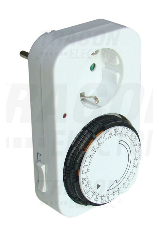 Dugaszolható időkapcsoló 3600W tárcsás gyerekzár hálózati szinkron analóg hetiprogram IP20 TRACON - TKO-DH