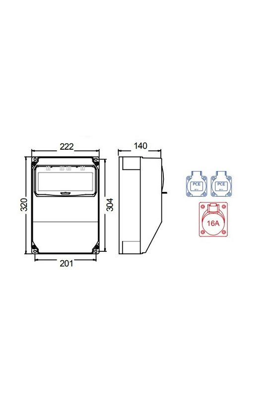 Dugaszoló elosztó 16A/400V 1x16A5P400V 2x16A2P+E/230V kismegszakító műanyag fali IP54 ANIF7 PCE - 9135112