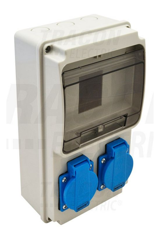 Dugaszoló elosztó 16A/400V 6M 1x16A5P400V 2x2P+F/230V kismegszakító műanyag fali IP44 TRACON - TDB02-6M