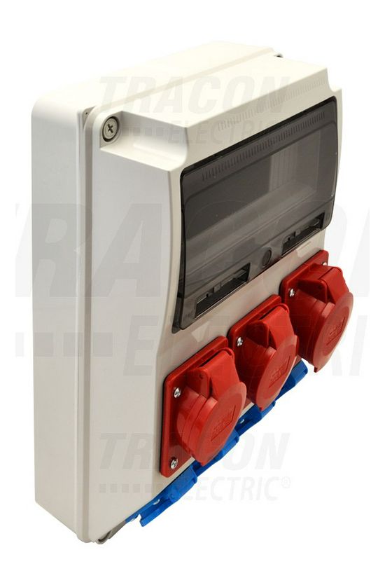 Dugaszoló elosztó 32A/400V 12M 2x16A5P400V 1x32A5P400V 4x2P+F/230V műanyag fali IP44 TRACON - TDB03-12M