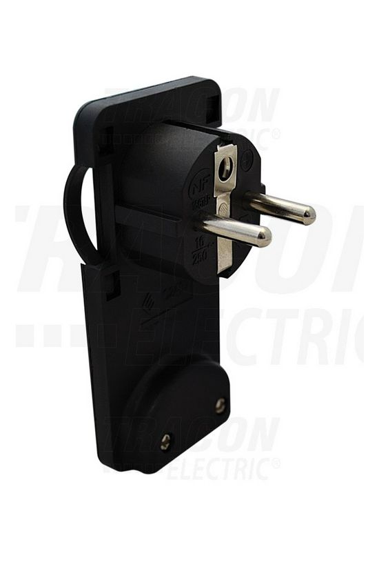 Dugvilla lapos rejthető 2P+F 16A pipa 250V fekete műanyag csavaros IP20 TRACON - TCSDRB