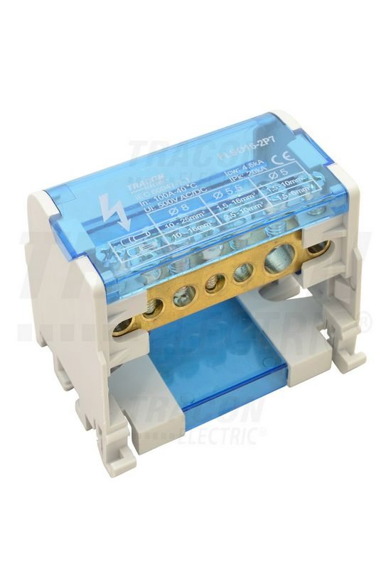 Elosztóblokk moduláris 100A nyitható fedéllel 1x25+3x16+3x10mm2 2P 25mm2/ TRACON - FLSO25-2P7