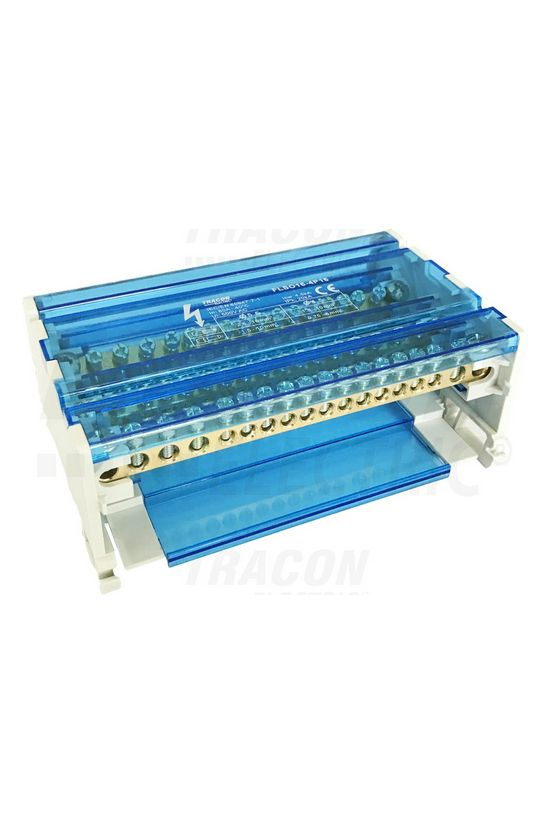 Elosztóblokk moduláris 80A/500VAC/DC 4x16+12x10mm2 nyitható fedéllel 4P 16mm2 TRACON - FLSO16-4P16
