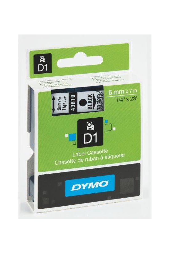 Feliratozó szalag poliészter átlátszó/ fekete-betű 6mm x 7m UV-álló D1 43610 DYMO - S0720770