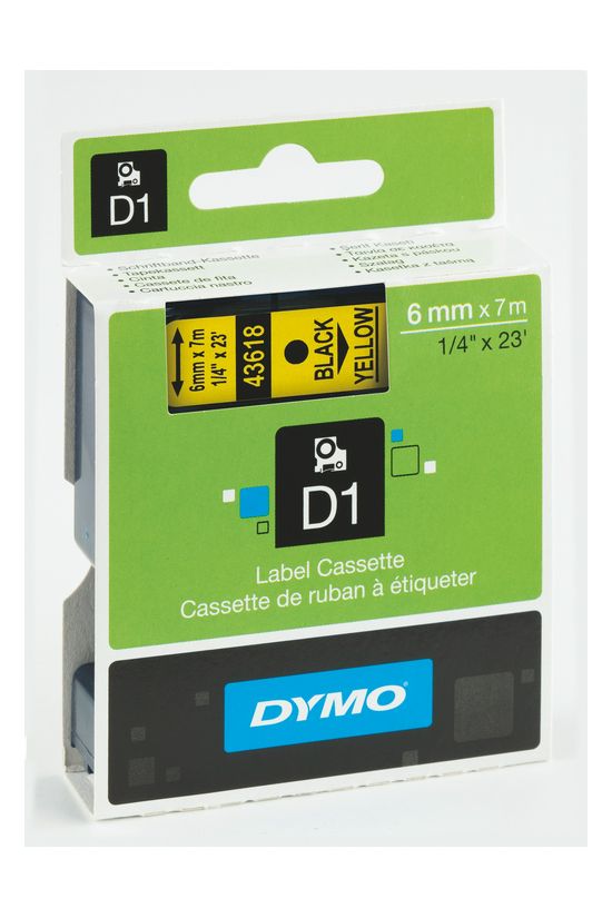 Feliratozó szalag poliészter sárga fekete-betű 6mm x 7m  UV-álló D1 43618 DYMO - S0720790