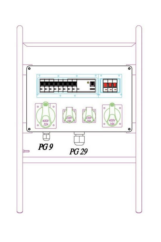 Felvonulási szekrény állványon 2x3P16A/230V 1x5P16A/400V 1x5P32A/400V 63A CSE 103 Csatári Plast - CSP51013103