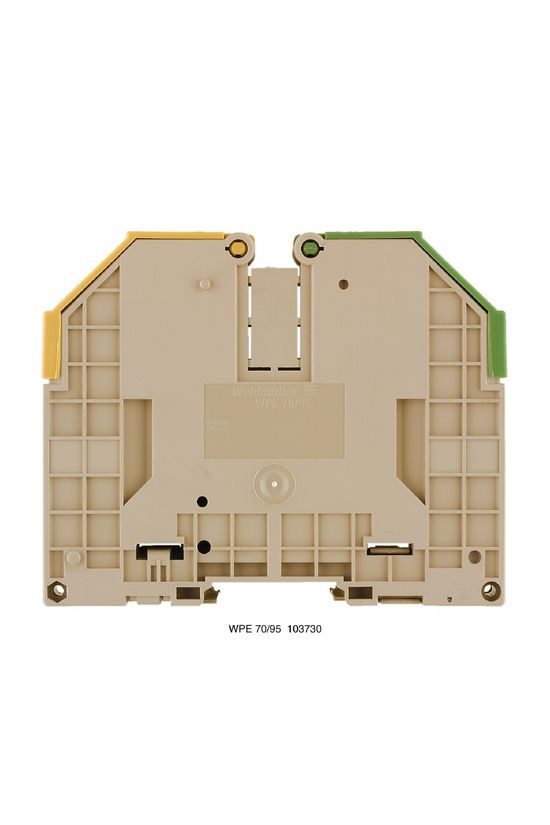 Földelő sorkapocs TS35 zöld/sárga csavaros DIN (kalap)sín 35mm WPE 70/95 Weidmüller - 1037300000