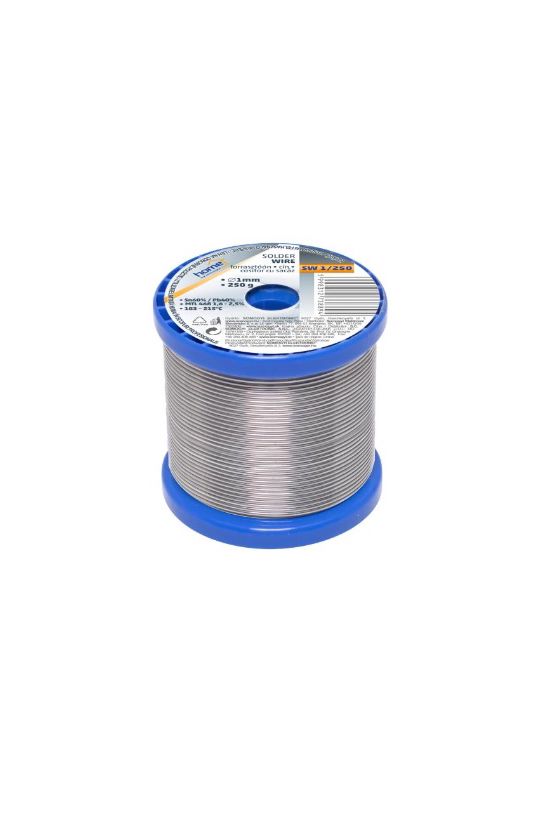 Forrasztóón 1mm-átmérő ón/ólom 2%-folyasztó 60%-ón 250g SW 1/250 SMA - SW1/250
