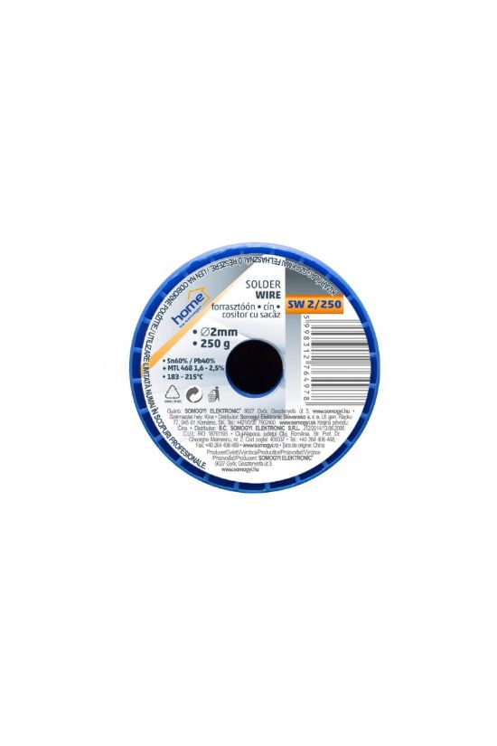 Forrasztóón 2mm-átmérő ón/ólom 2%-folyasztó 60%-ón 250g SW 2/250 SMA - SW2/250