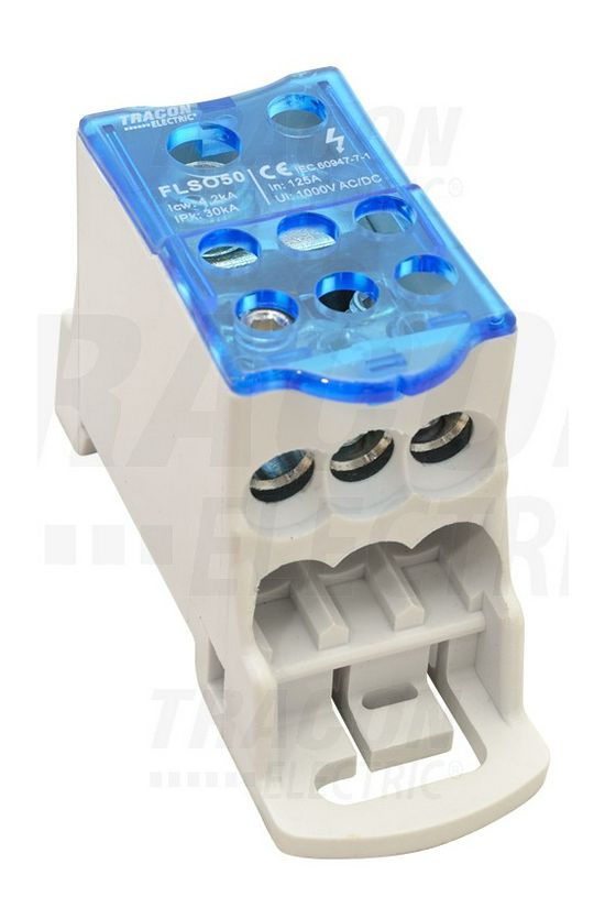 Fővezetéki leágazókapocs 125A/400VAC/DC 1x50+6x25mm2 nyitható fedéllel 1P 50mm2 TRACON - FLSO50