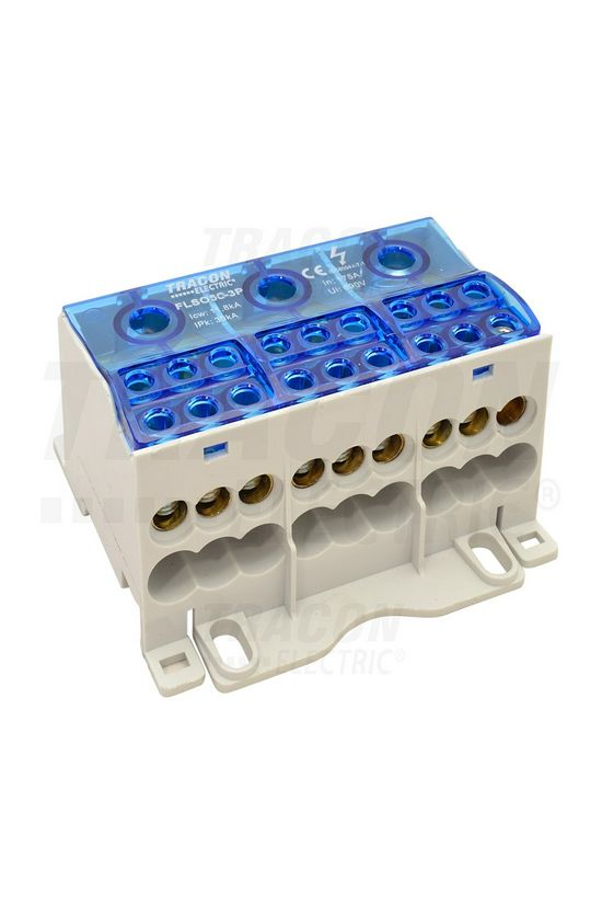 Fővezetéki leágazókapocs 175A/400VAC/DC 3x1x50+6x16mm2 nyitható fedéllel 3P 50mm2 TRACON - FLSO50-3P