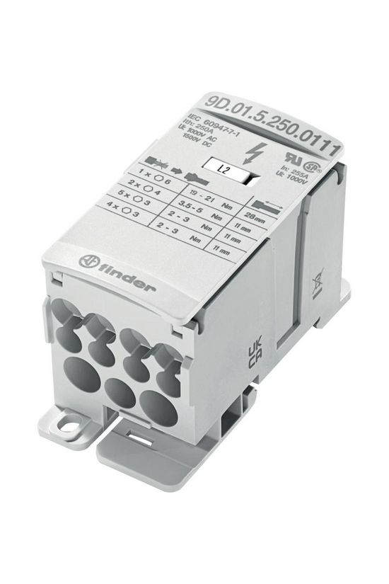 Fővezetéki leágazókapocs 1be/10ki 120mm2 IP20 1P 250A csavaros kalapsínre 9D.01.5.250.0111 FINDER - 9D0152500111