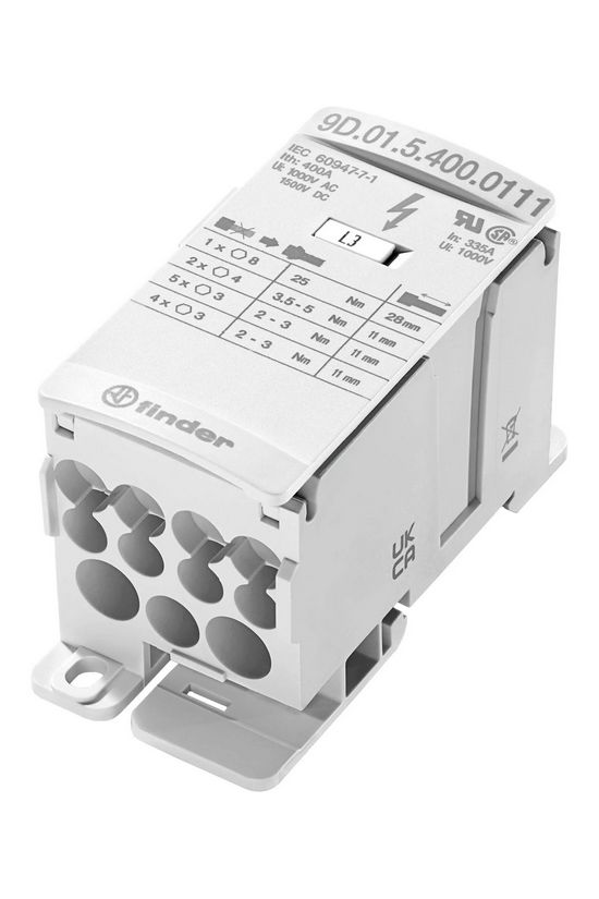 Fővezetéki leágazókapocs 1be/Xki 400mm2 IP20 1P 400A csavaros kalapsínre 9D.01.5.400.0111 FINDER - 9D0154000111