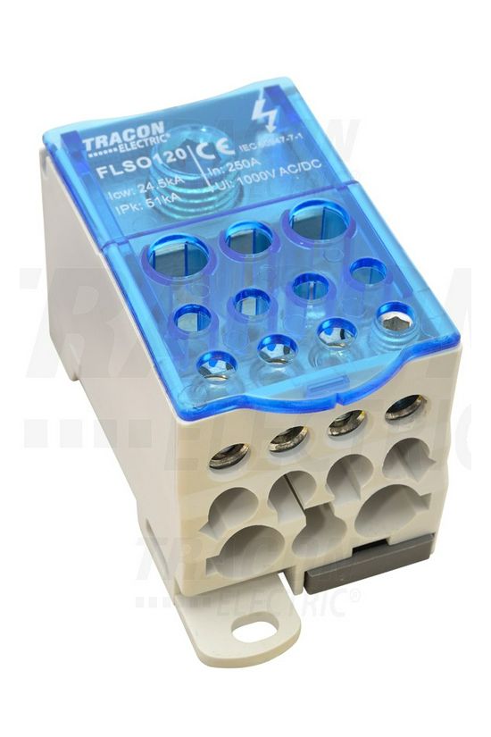 Fővezetéki leágazókapocs 250A/400VAC/DC 1x120+2x35+5x25+4x16mm2 edéllel 1P 120mm2 TRACON - FLSO120