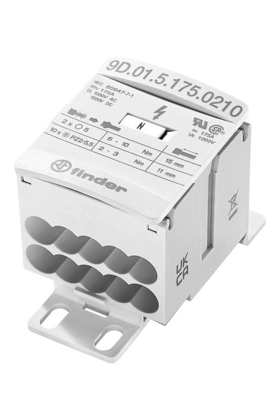 Fővezetéki leágazókapocs 2be/10ki 70mm2 IP20 1P 175A csavaros kalapsínre 9D.01.5.175.0210 FINDER - 9D0151750210