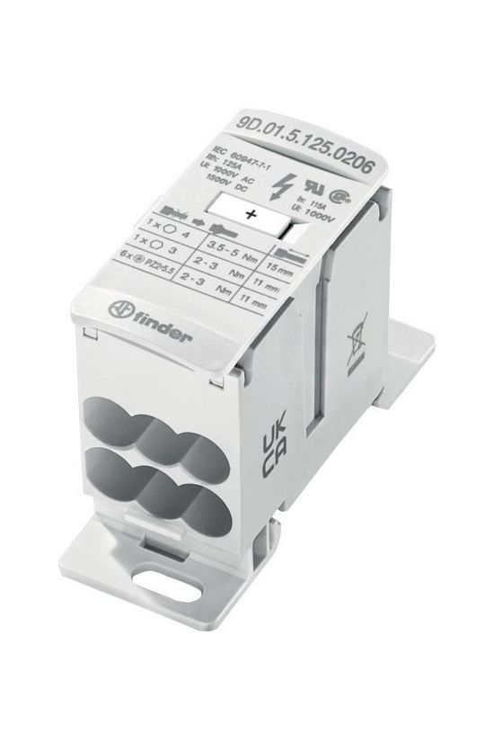 Fővezetéki leágazókapocs 2be/6ki 35mm2 IP20 1P 125A csavaros 9D.01.5.125.0206 FINDER - 9D0151250206