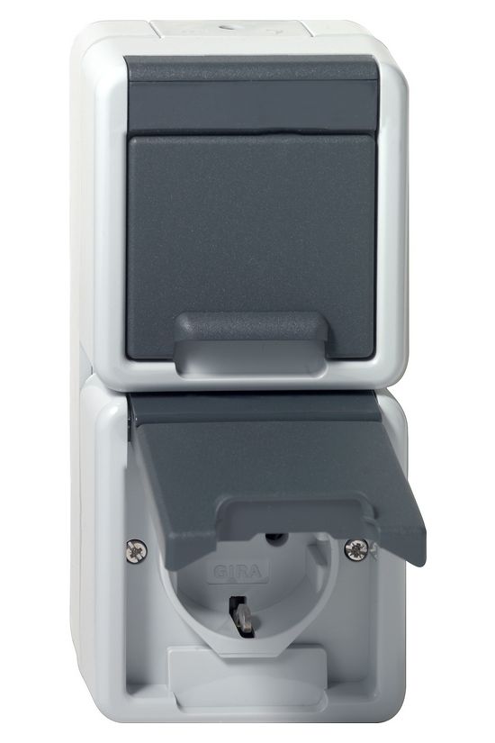 162/2 földelt dugalj csapófedéllel szürke IP44 falonkívüli GIRA - 478030