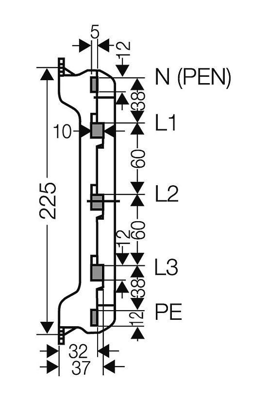 Gyűjtősíntartó 3x12x10/2x12x5mm 5-pólus 250A 60mm-síntáv MiST25 ENYMETER Hensel - 2000685