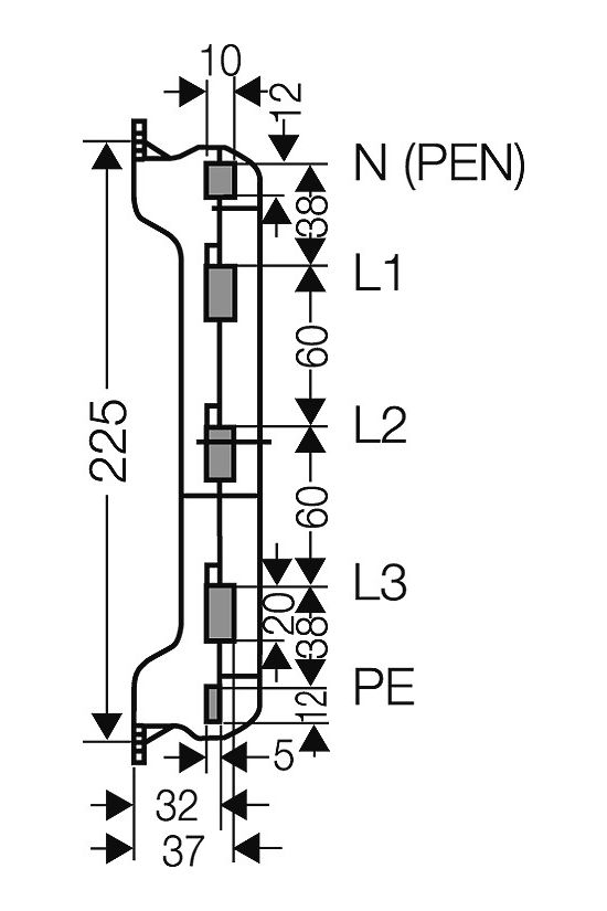 Gyűjtősíntartó 3x20x10/12x10/12x5mm 5P 400A 60mm-síntáv MiST41 ENYMETER Hensel - 2000817